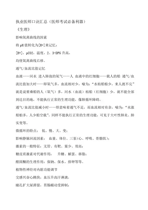 执业医师口诀汇总