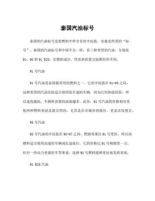 泰国汽油标号