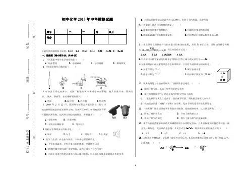 初中化学2013年中考模拟试题