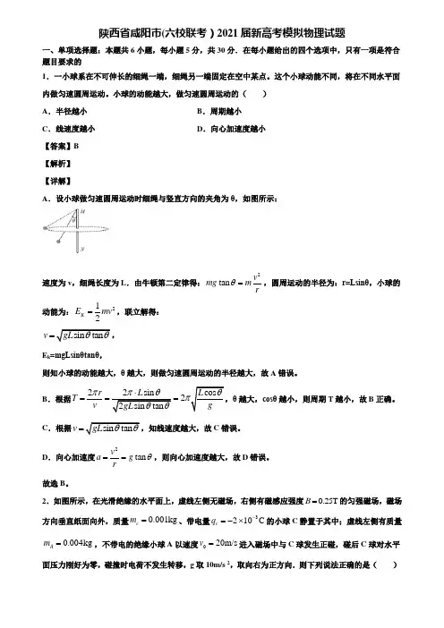 陕西省咸阳市(六校联考)2021届新高考模拟物理试题含解析