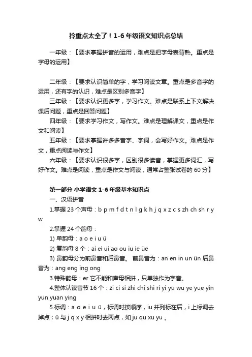 拎重点太全了！1-6年级语文知识点总结