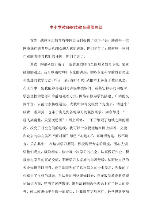 中小学教师继续教育研修总结(精编版)