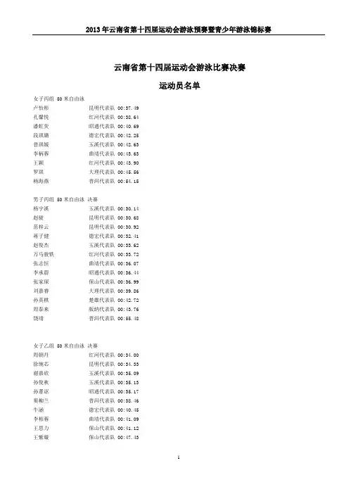 云南省第十四届运动会游泳比赛决赛