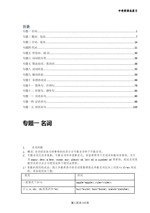 (完整word)初中英语语法15个专题汇总(带习题和答案),推荐文档