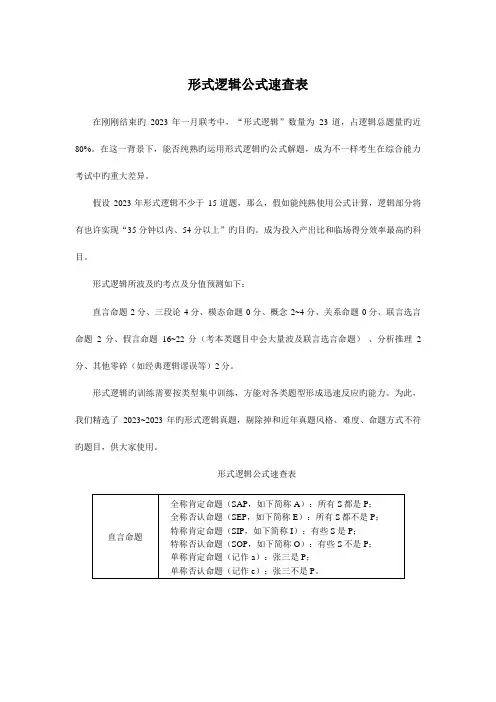 2023年MBA联考形式逻辑公式表