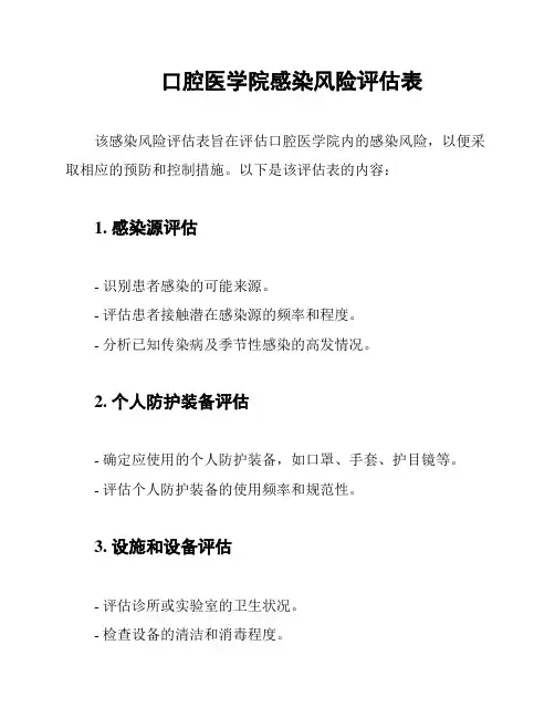 口腔医学院感染风险评估表
