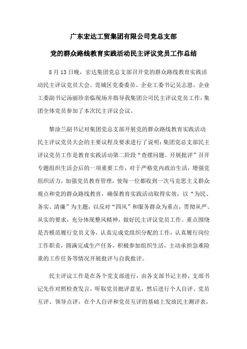 民主评议党员工作总结