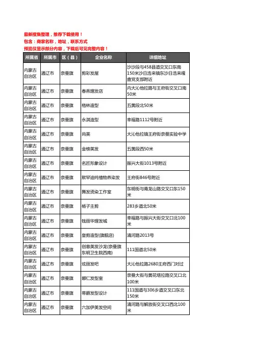 新版内蒙古自治区通辽市奈曼旗美容美发企业公司商家户名录单联系方式地址大全170家