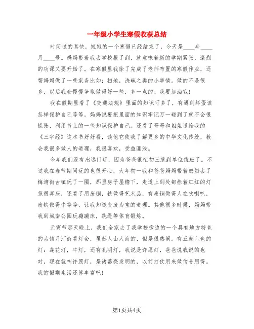 一年级小学生寒假收获总结(4篇)