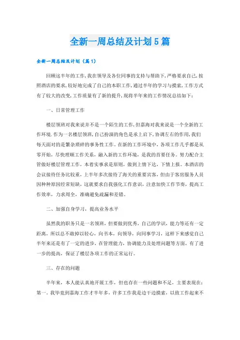 全新一周总结及计划5篇
