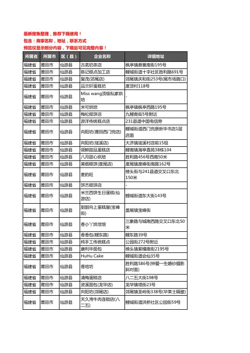 新版福建省莆田市仙游县蛋糕房企业公司商家户名录单联系方式地址大全147家