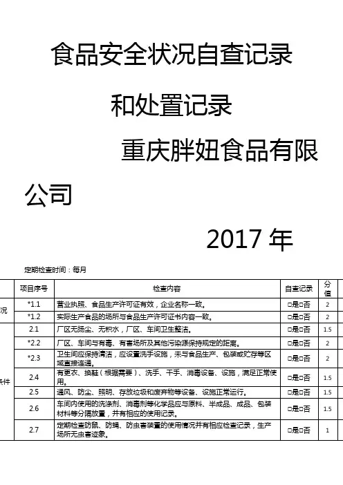 食品安全状况自查记录和处置记录表