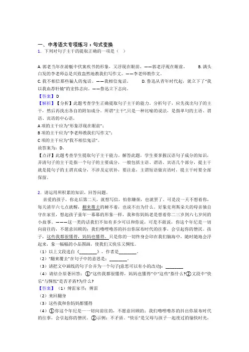中考 语文句式变换专项训练及答案