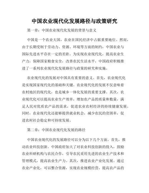 中国农业现代化发展路径与政策研究