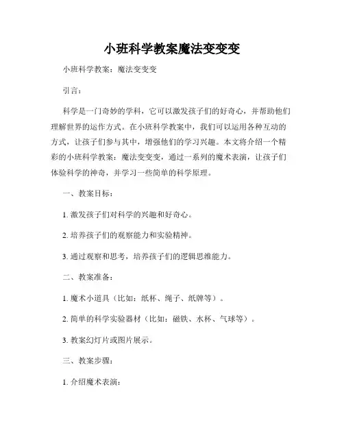 小班科学教案魔法变变变