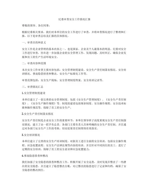 纪委审查安全工作情况汇报