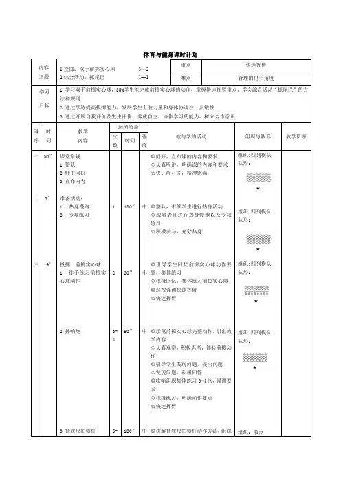 前掷实心球(教学设计)-2024-2025学年人教版体育四年级上册
