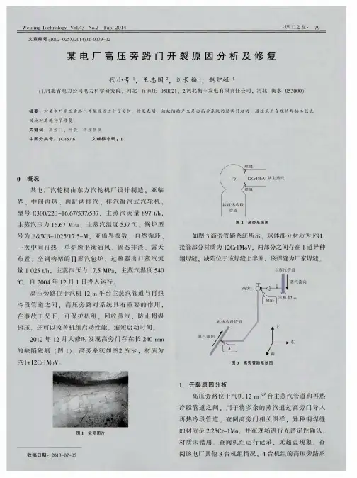 某电厂高压旁路门开裂原因分析及修复