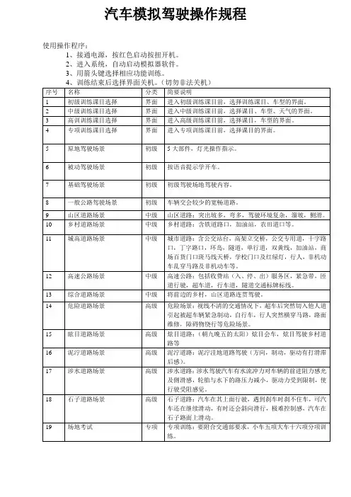 汽车模拟驾驶操作规程