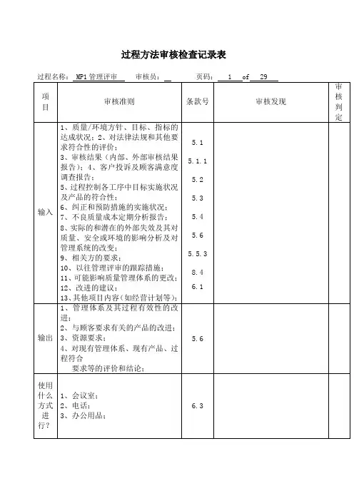 过程方法审核检查表