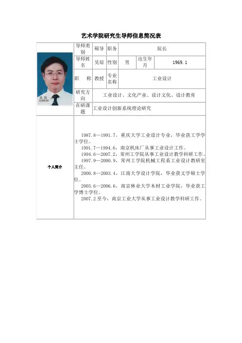 艺术学院研究生导师信息简况表