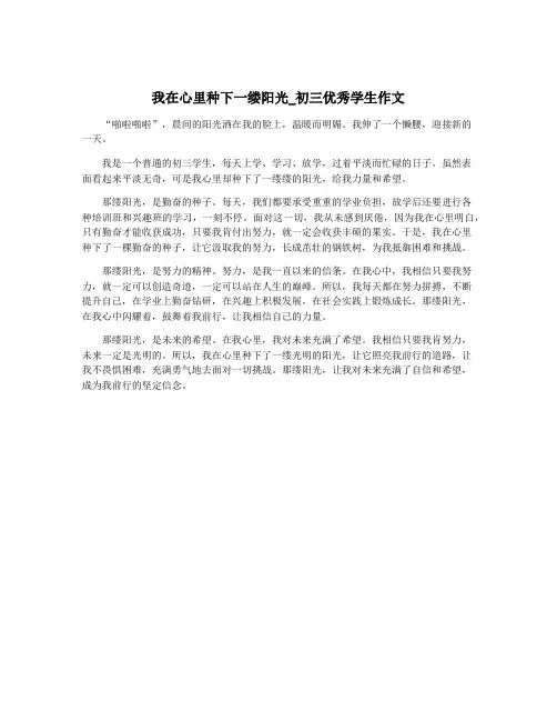 我在心里种下一缕阳光_初三优秀学生作文