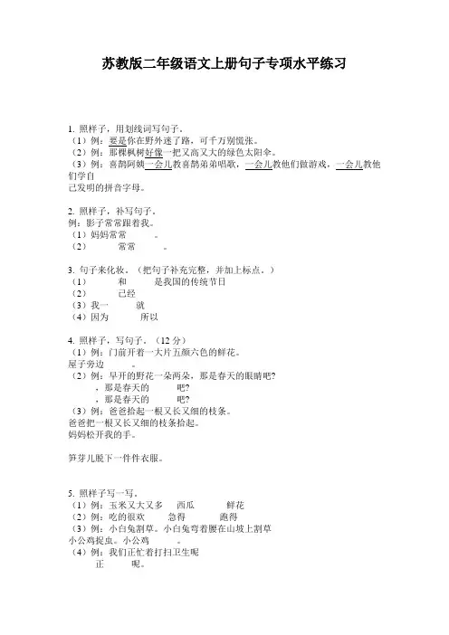 苏教版二年级语文上册句子专项水平练习