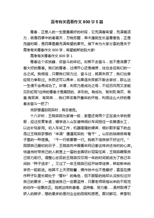 高考有关青春作文800字5篇