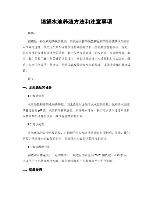锦鲤水池养殖方法和注意事项
