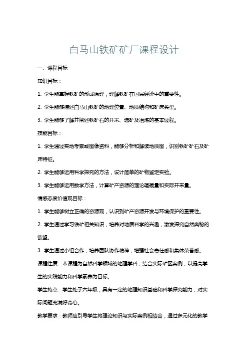 白马山铁矿矿厂课程设计