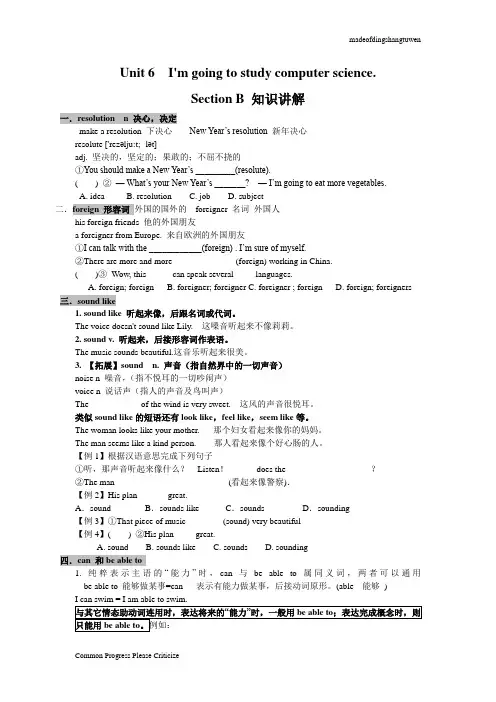 人教版英语八年级上册Unit6SectionB知识讲解