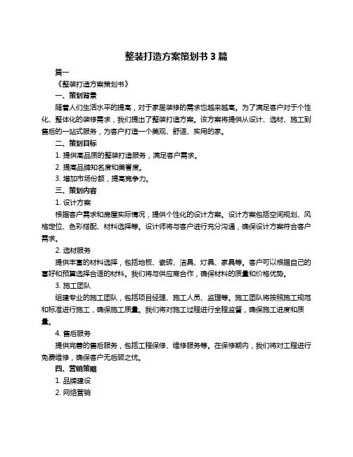 整装打造方案策划书3篇