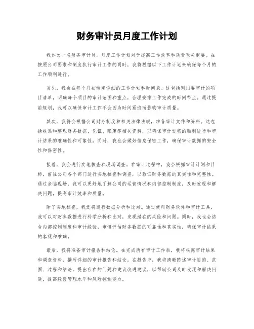 财务审计员月度工作计划