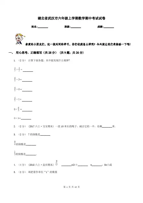 湖北省武汉市六年级上学期数学期中考试试卷
