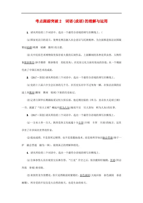 中考陕西地区2017中考语文总复习考点跟踪突破2词语(成语)的理解与运用
