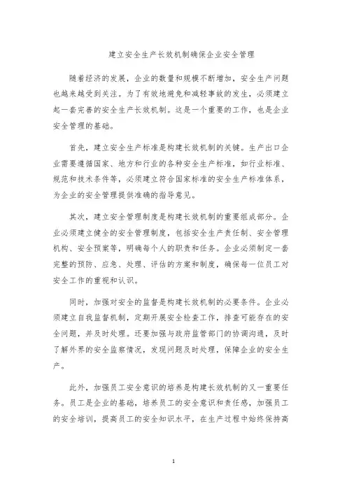 建立安全生产长效机制确保企业安全管理