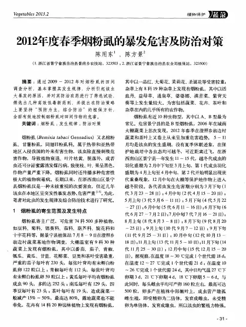 2012年度春季烟粉虱的暴发危害及防治对策