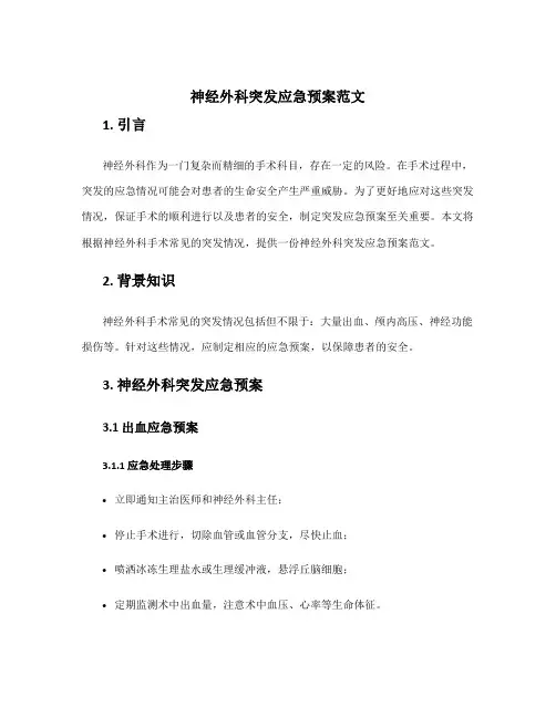 神经外科突发应急预案范文