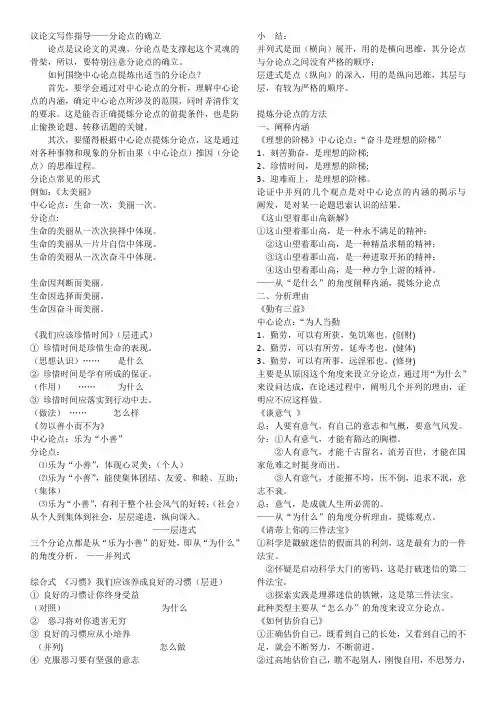 议论文写作指导分论点的确立