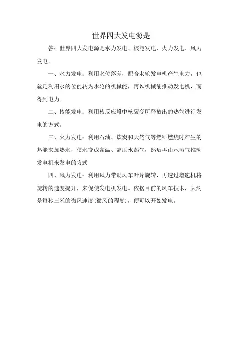 世界四大发电源是