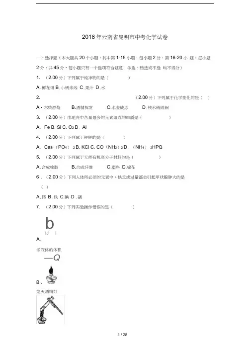 2018年云南省昆明市中考化学试卷