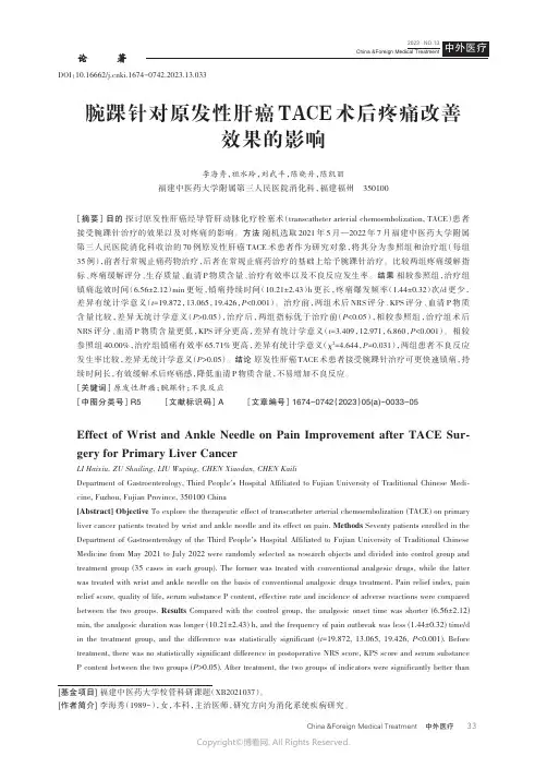 腕踝针对原发性肝癌TACE_术后疼痛改善效果的影响