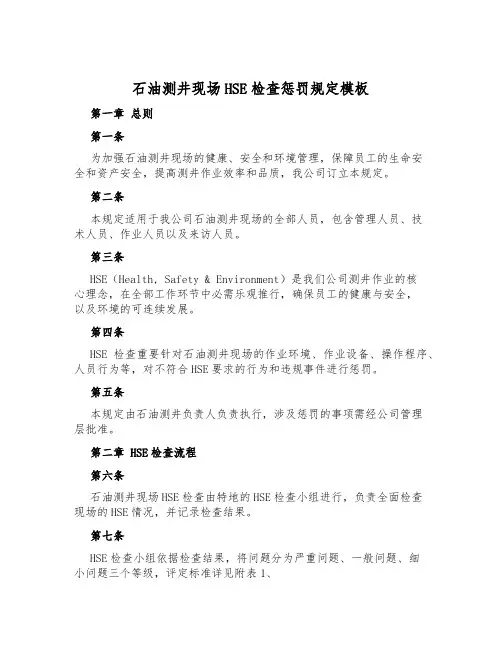 石油测井现场HSE检查处罚规定模板