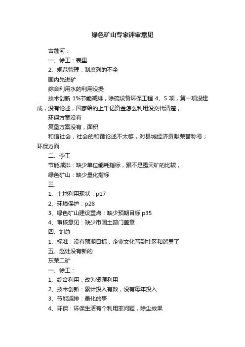 绿色矿山专家评审意见