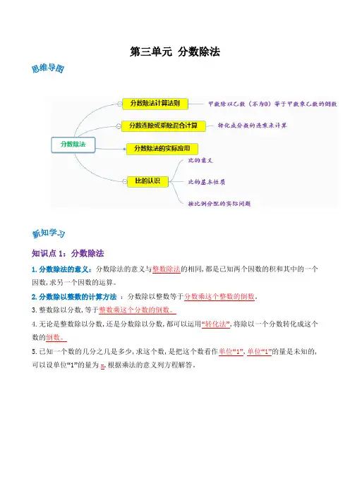六年级上册章末复习(苏教版) 第三单元《分数除法》(解析)