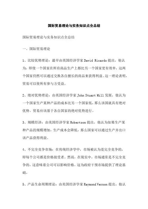 国际贸易理论与实务知识点全总结