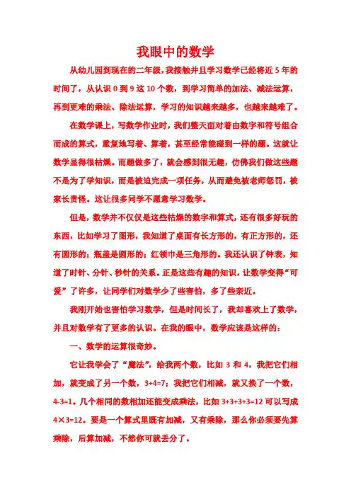 演讲稿《我眼中的数学》,适用于小学二三年级