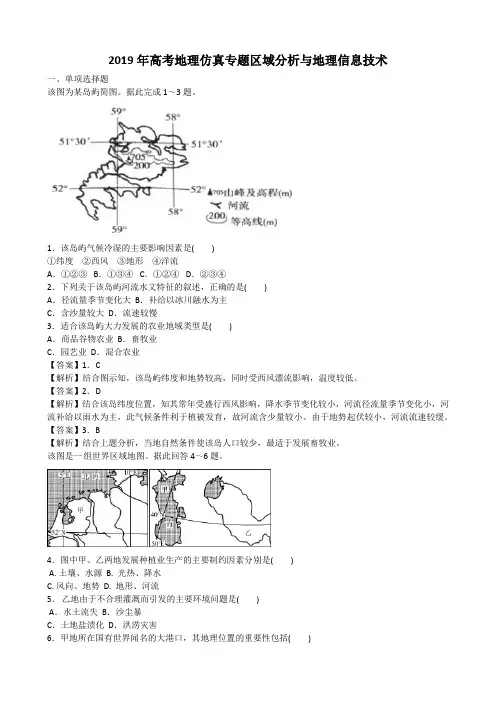 2019年高考地理仿真专题区域分析与地理信息技术