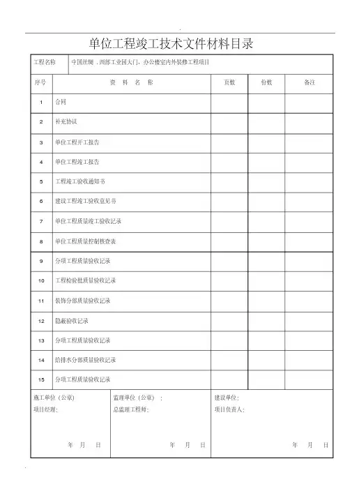 建筑装饰装修工程竣工验收资料表格 3