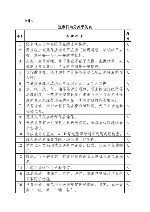 违章行为分类1